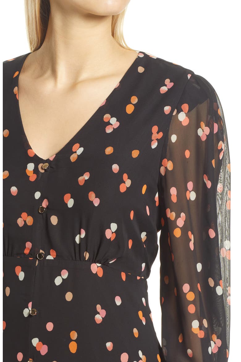Dot Long Sleeve Chiffon Midi Dress, Alternate, color, BLACK MULTI