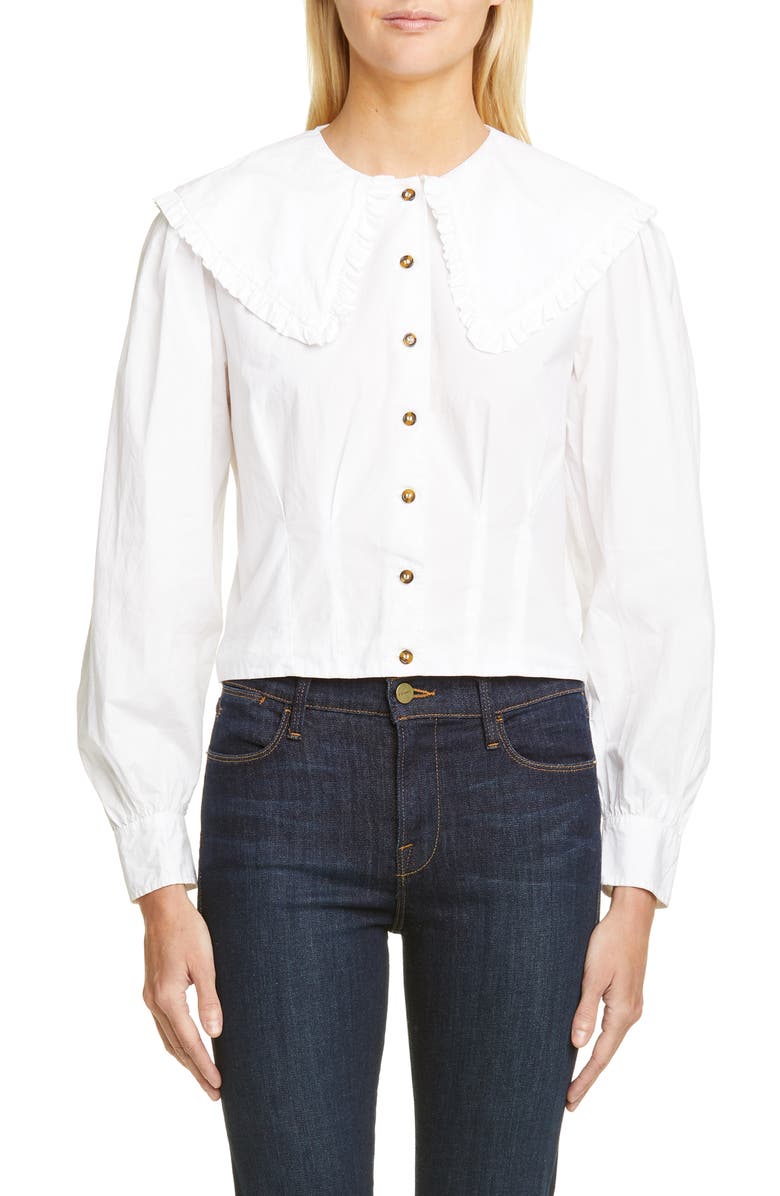 Ganni Statement Collar Poplin Shirt, Main, color, 