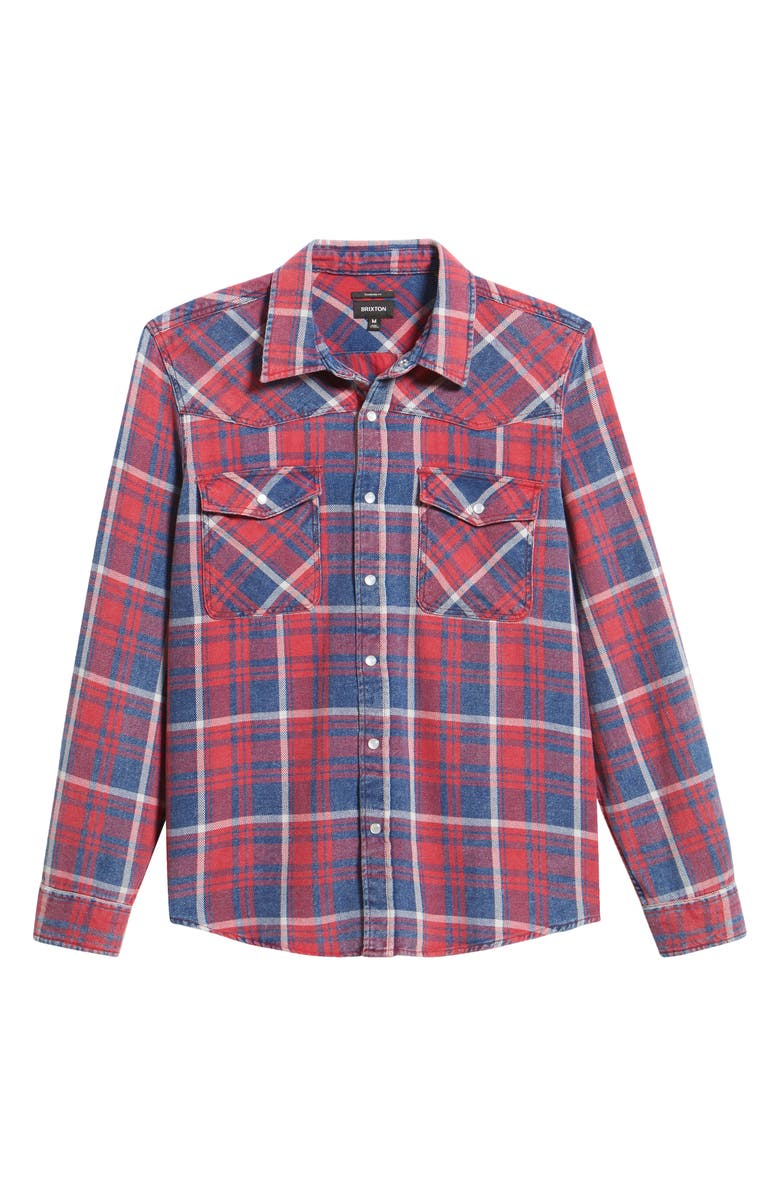 Brixton Waylon Plaid Snap Overshirt, Main, color, Denim Plaid