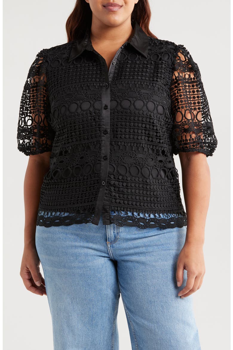 Brianna Short Sleeve Lace Top, Main, color, BLACK