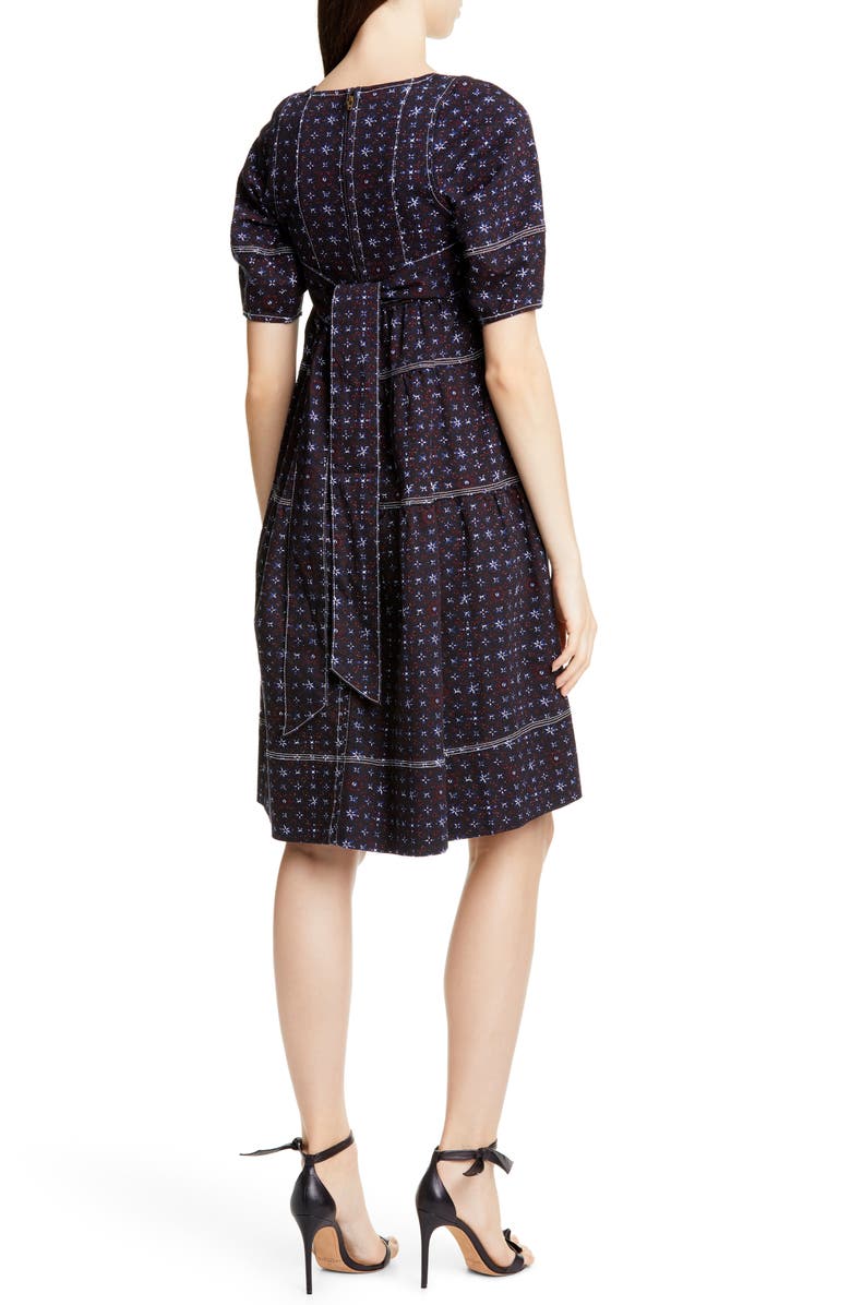 Ulla Johnson Devi Floral Tiered Denim Babydoll Dress, Alternate, color, 