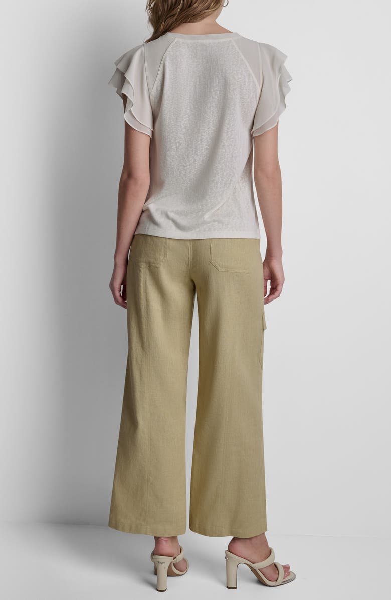 DKNY Seamed Raglan Sleeve Mixed Media T-Shirt, Alternate, color, 