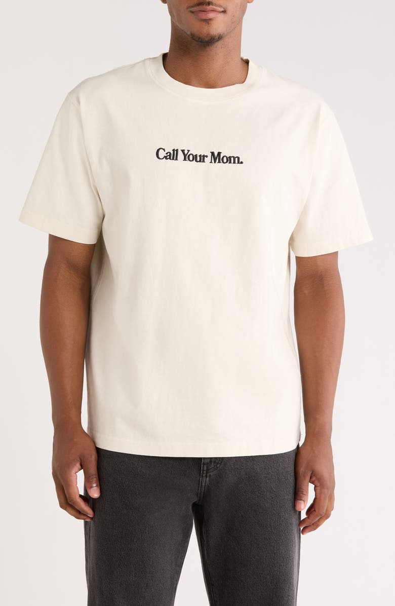 PacSun Call Your Mom Embroidered Cotton T-Shirt, Main, color, Cream