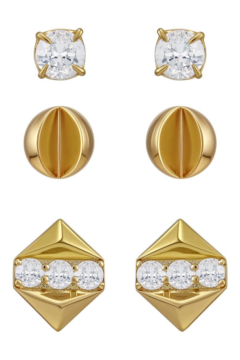 Set of 3 Assorted Stud Earrings, Main, color, GOLD