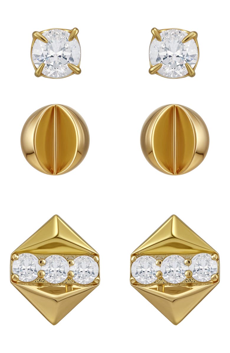 Vince Camuto Set of 3 Assorted Stud Earrings, Main, color, Gold