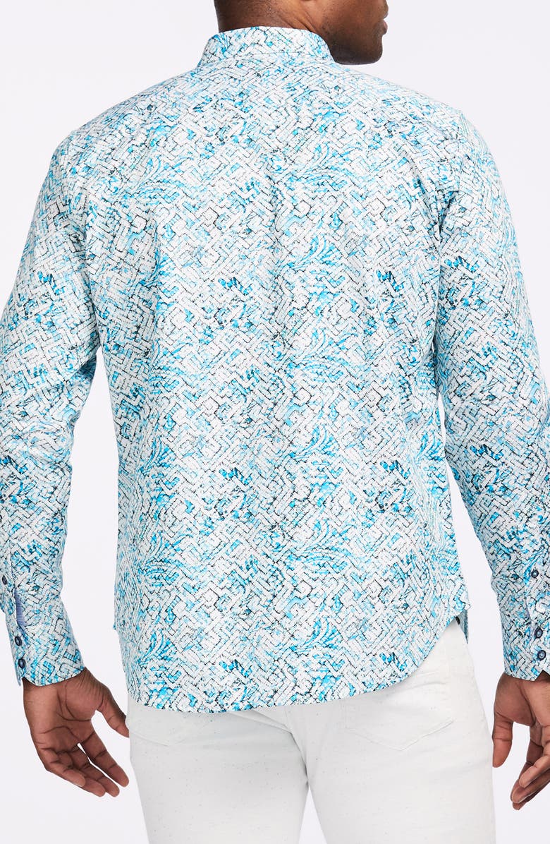 Robert Graham Maze Print Cotton Button-Up Shirt, Alternate, color, Blue