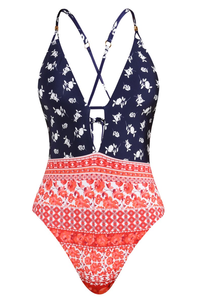 Sunshine 79 Flowers & Stripes One-Piece Swimsuit, Alternate, color, 