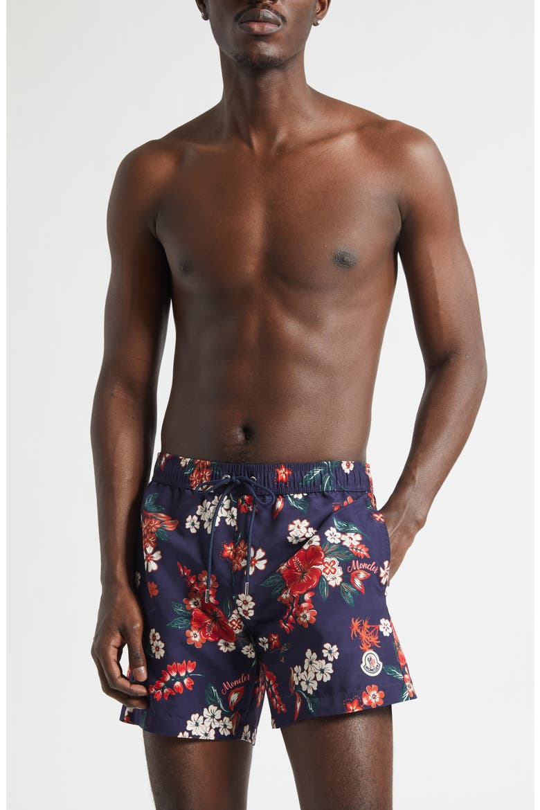 Floral Swim Trunks, Main, color, NAVY/ RED FLORAL