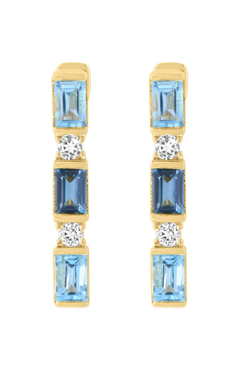 Gold Plated Sterling Silver Blue Stone Rectangular Hoop Earrings, Alternate, color, BLUE
