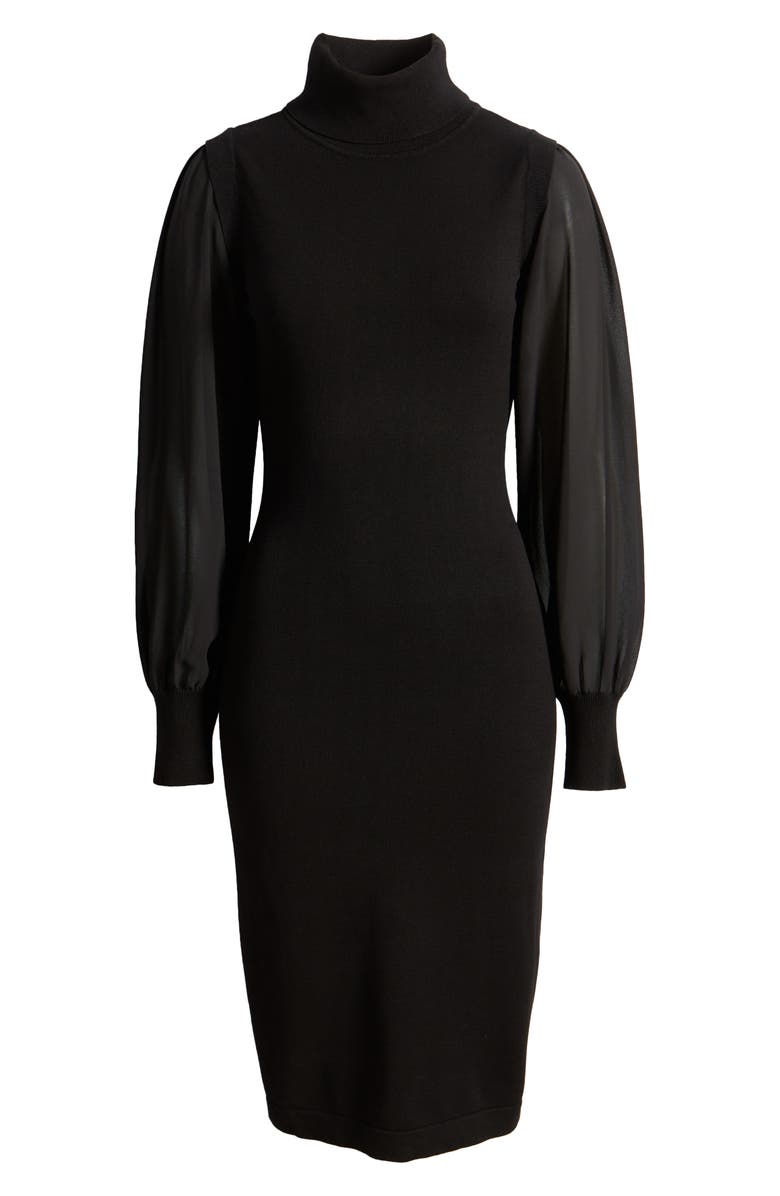 Vince Camuto Chiffon Long Sleeve Turtleneck Sweater Dress, Alternate, color, 
