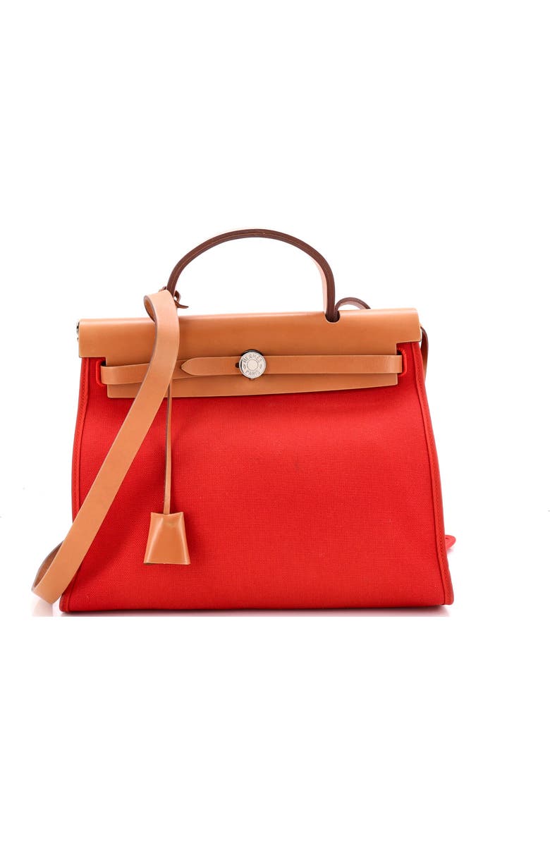Pre-Owned Hermes Herbag Zip Leather and Toile 31, Main, color, Rouge Tomate