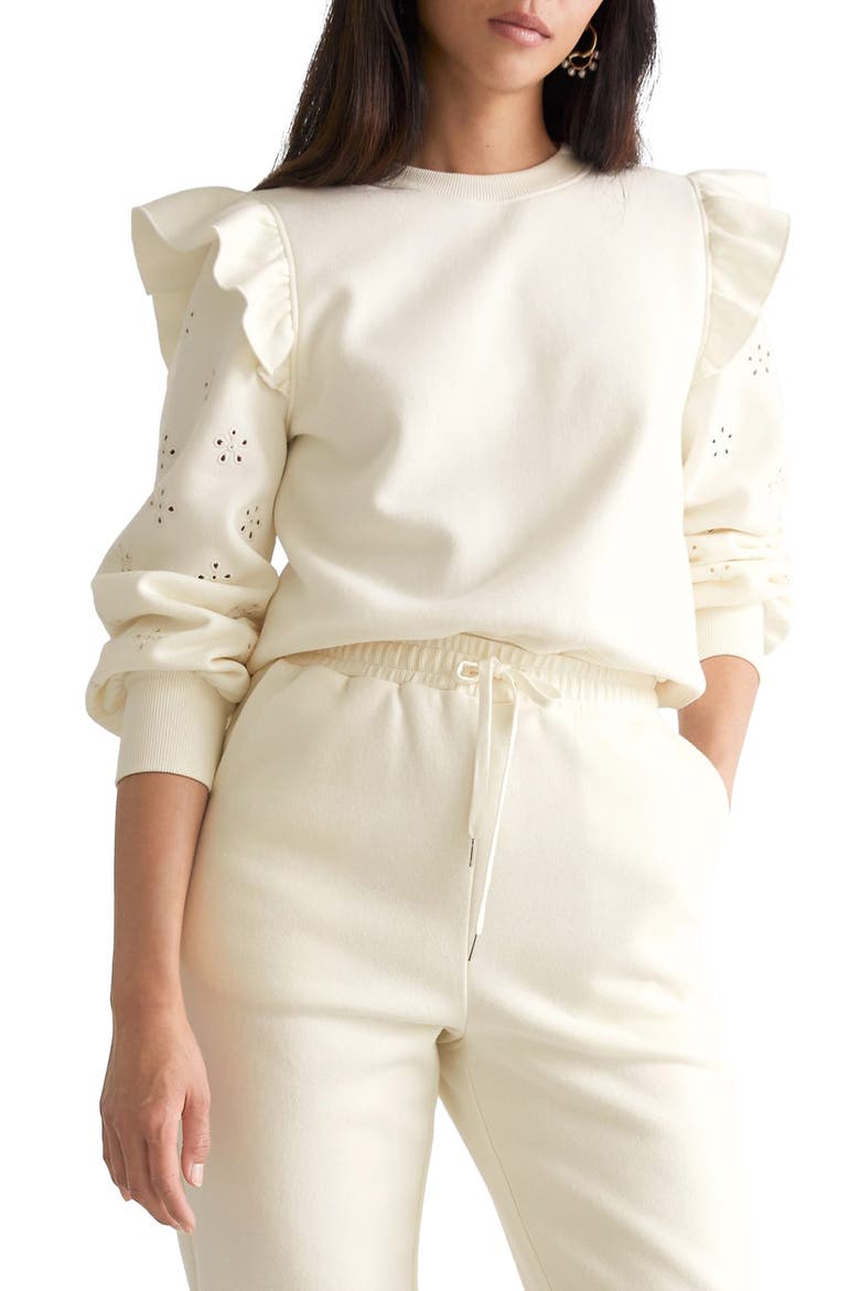 Eyelet Sleeve Sweatshirt, Main, color, WHITE