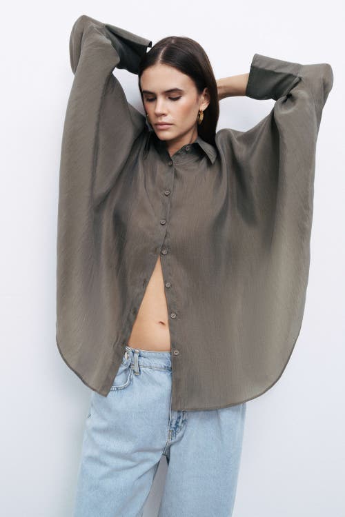 Nocturne Embroidered Flowy Shirt In Khaki