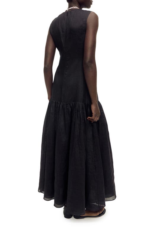 Mango Ruffle Hem Sleeveless Linen Blend Maxi Dress In Black