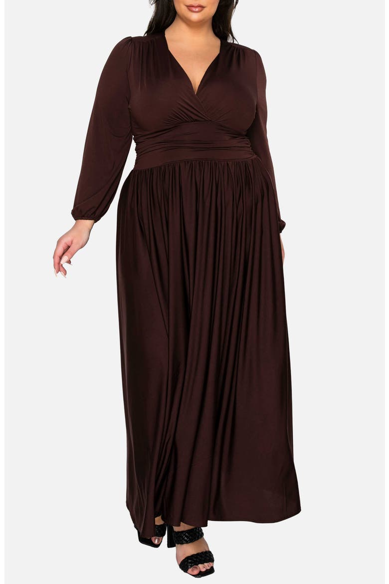 Solene Empire Waist Long Sleeve Maxi Dress, Main, color, BROWN