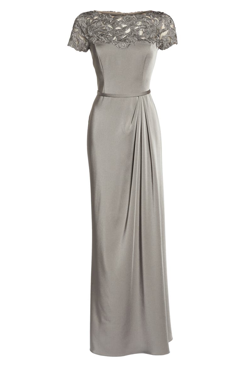 Lace Yoke A-Line Gown, Alternate, color, CHARCOAL
