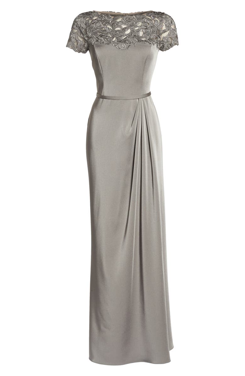 La Femme Lace Yoke A-Line Gown, Alternate, color, 