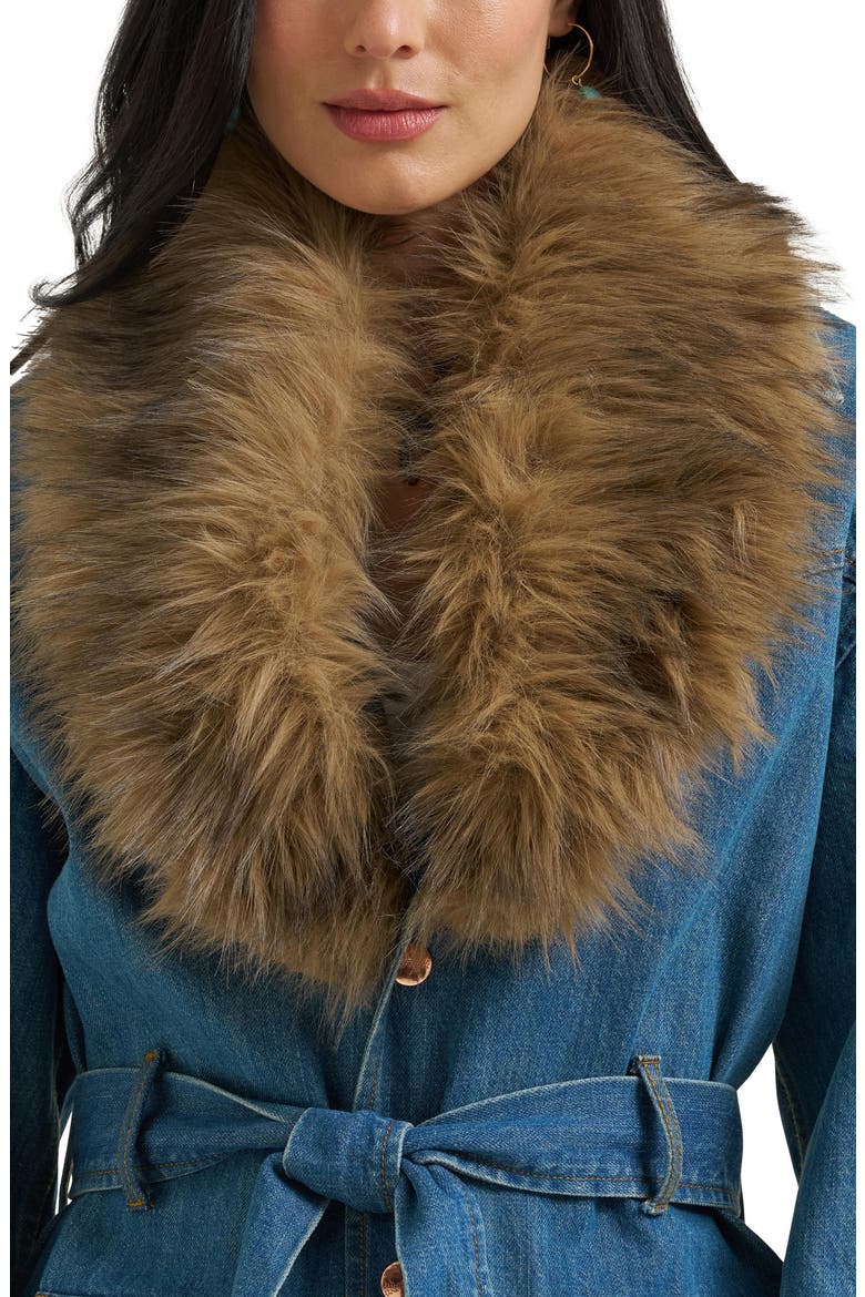 Faux Fur Trim Denim Coat, Alternate, color, DENIM