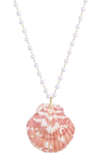 Adornia Faux Pearl Shell Pendant Necklace In Pink