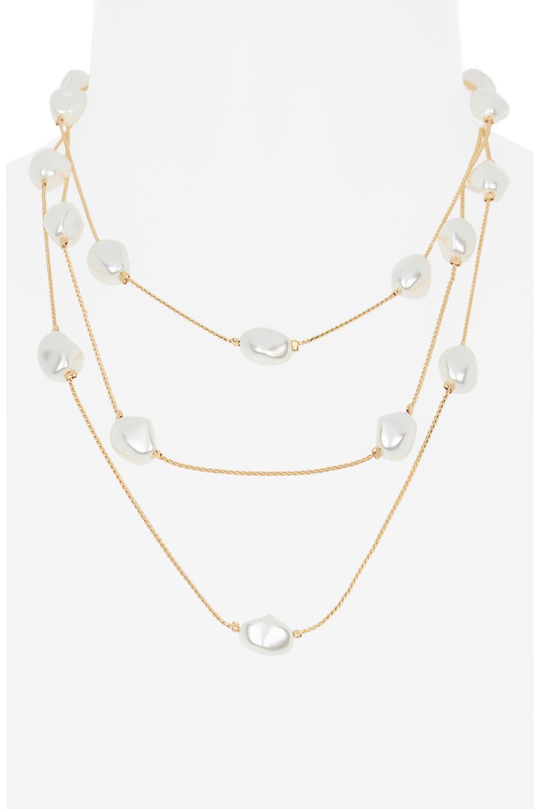 Faux Pearl Three-Row Necklace, Alternate, color, WHITE- GOLD