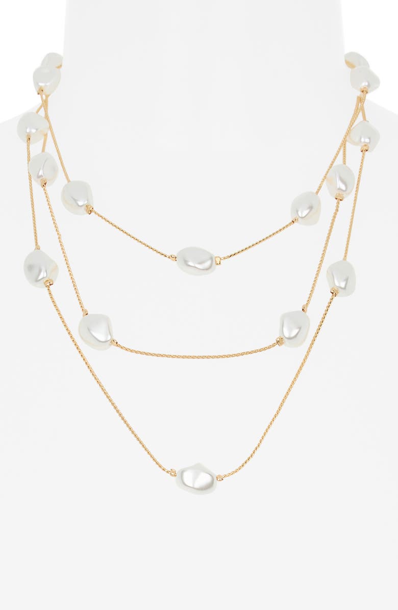 NORDSTROM RACK Faux Pearl Three-Row Necklace, Alternate, color, White- Gold