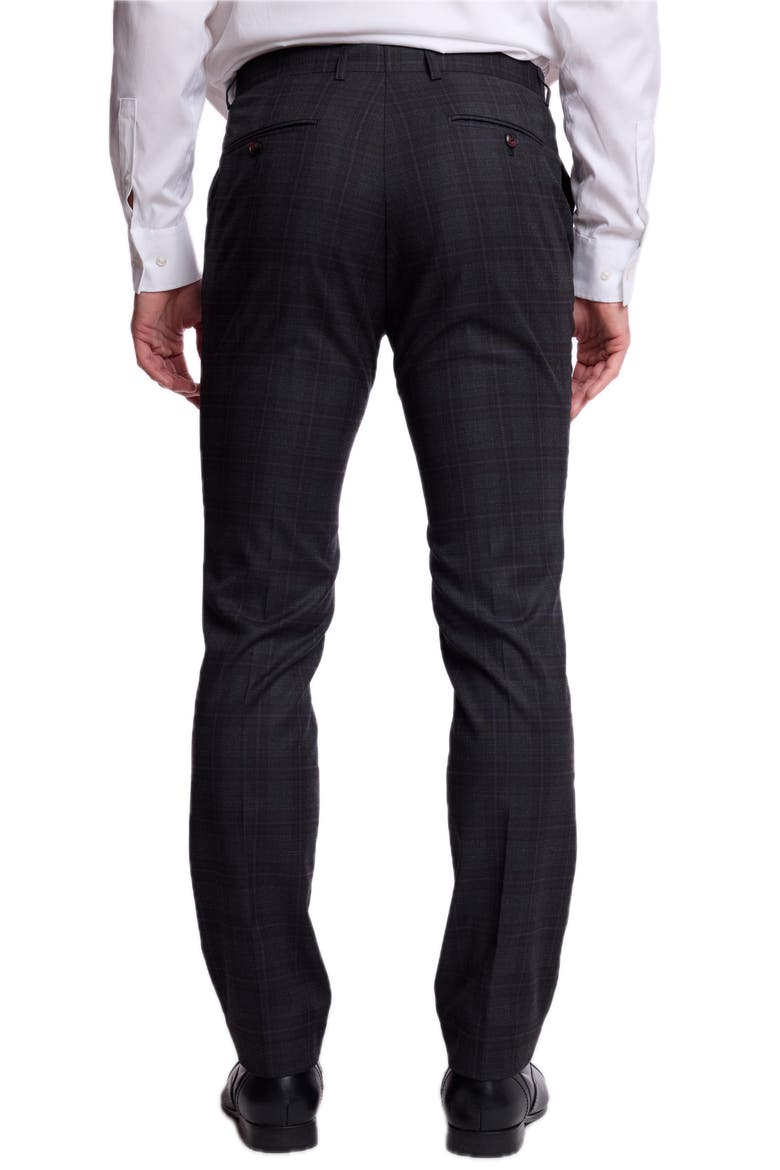 Slim Downing Plaid Mid Rise Pants, Alternate, color, CHARCOAL BURGUNDY PLAID