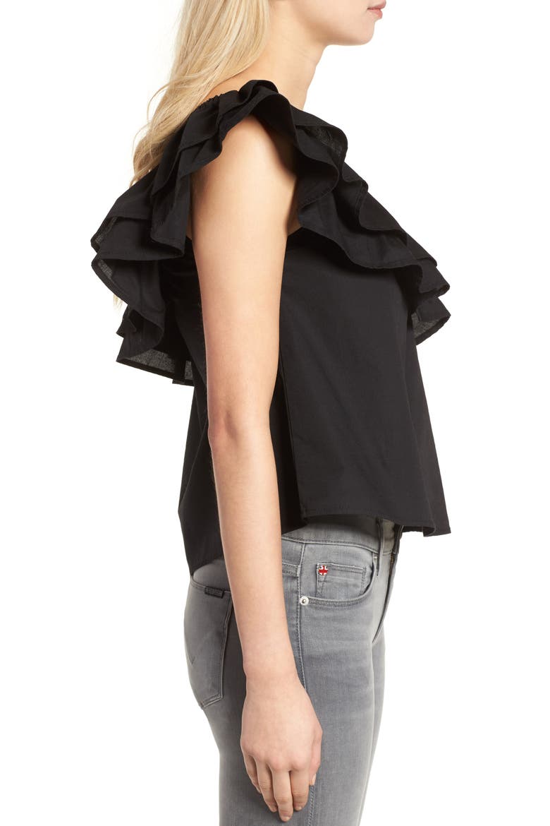 Everly One-Shoulder Cotton Top, Alternate, color, BLACK