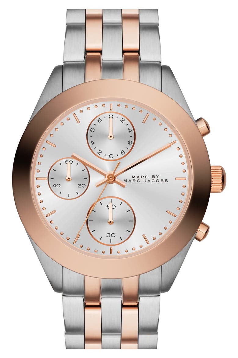 'Peeker' Chronograph Bracelet Watch, 36mm, Main, color, SILVER/ ROSE GOLD