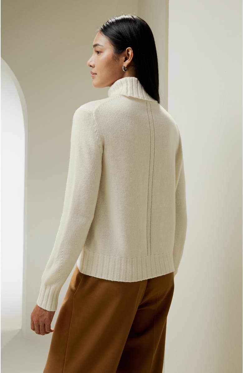 Lilysilk Turtleneck Sweater with Rib Hemline, Alternate, color, White
