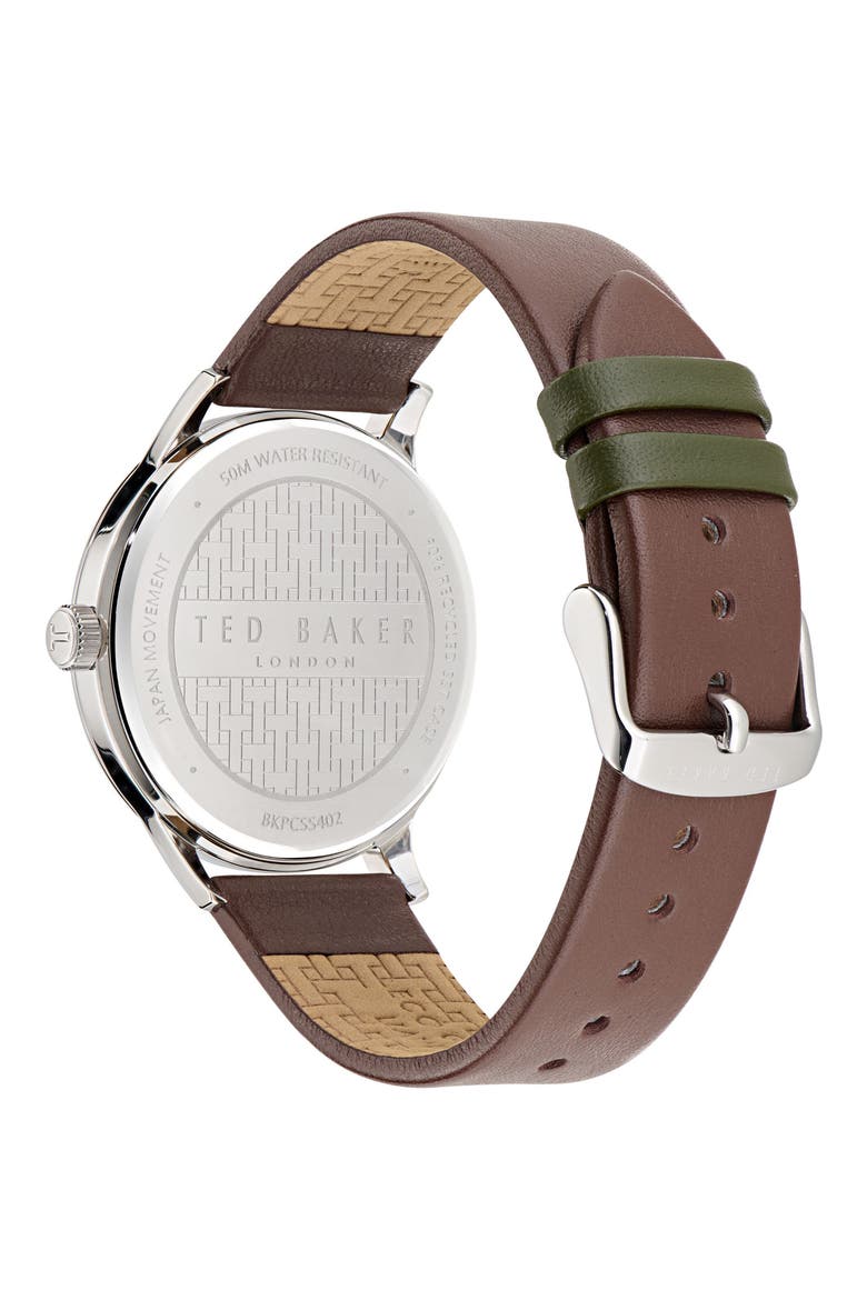Leather Strap Watch, 20mm, Alternate, color, BROWN/GREEN