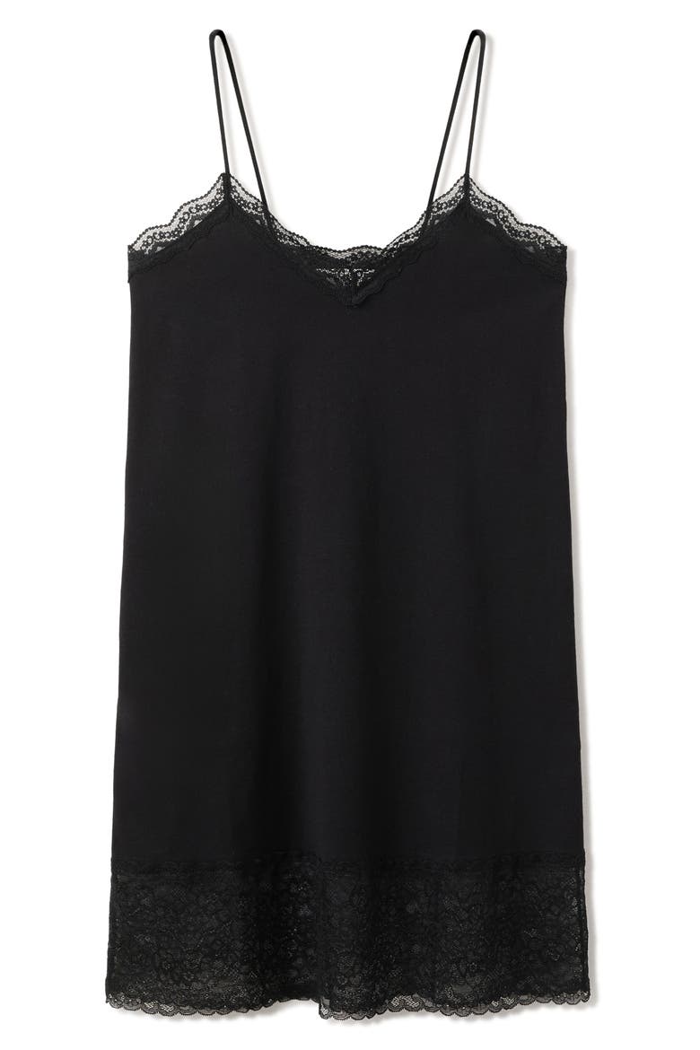 Lace Trim Jersey Chemise, Alternate, color, BLACK