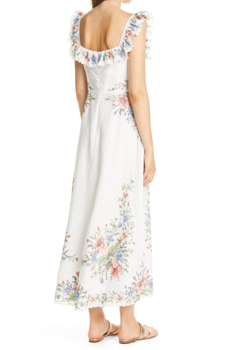 Juliette Cross Stitch Floral Midi Dress, Alternate, color, IVORY
