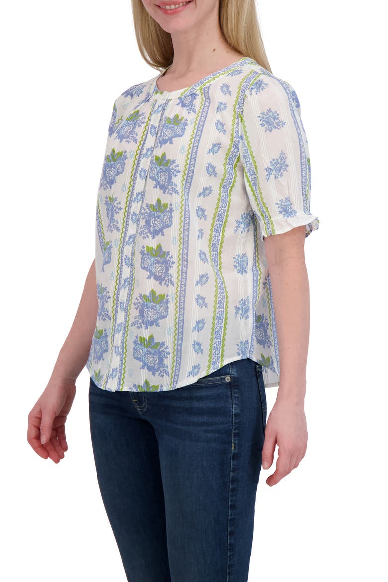 Floral Puff Sleeve Button-Up Shirt, Alternate, color, BLUE COMBO