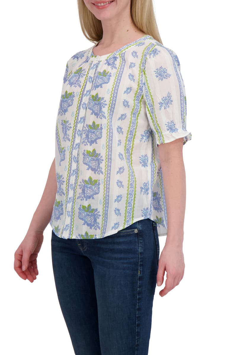 Lucky Brand Floral Puff Sleeve Button-Up Shirt, Alternate, color, Blue Combo