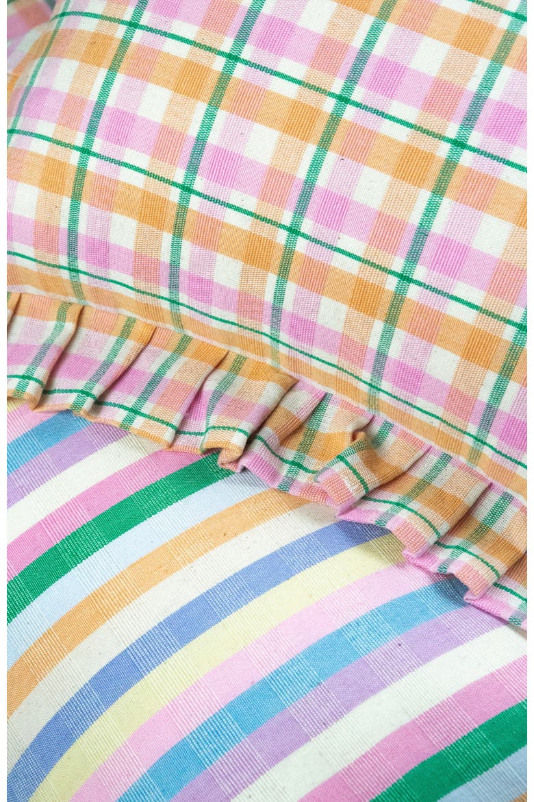 Handwoven Classic Ruffle Square Cotton Throw Pillow, Alternate, color, Multi