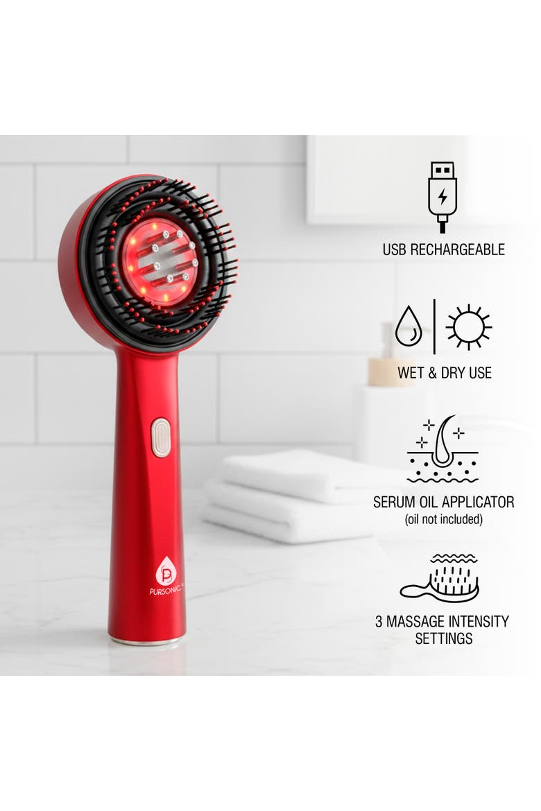 Red Light LED Scalp & Hair Therapy Brush & Advanced Facial Cleansing, Alternate, color, Red