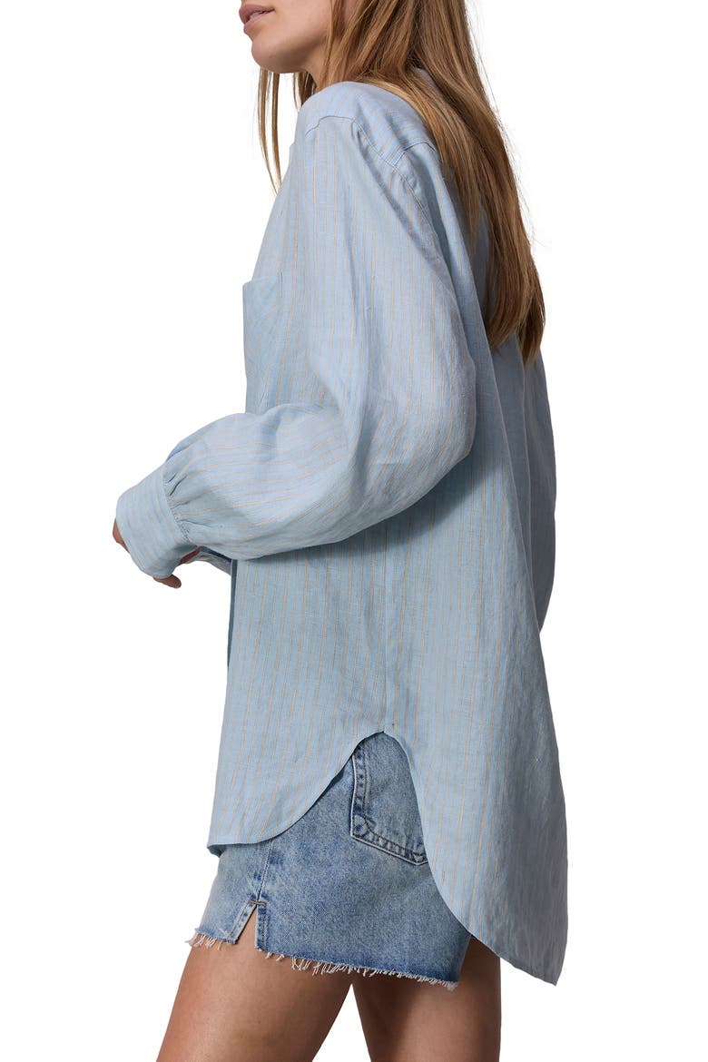 Maxine Stripe Linen Button-Up Shirt, Alternate, color, BLUE STRIP