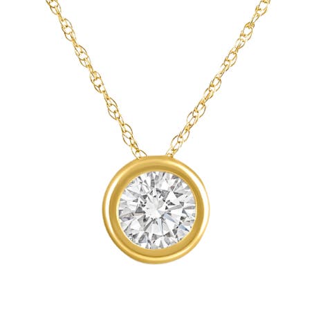 .90Ct Diamond Bezel Pendant Solitaire Necklace 14k Gold Lab Grown