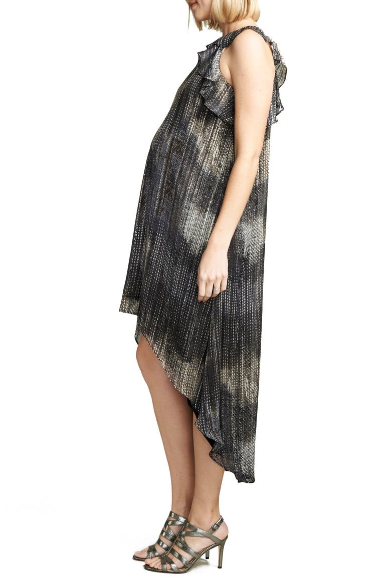 Ruffle Chiffon High/Low Maternity Dress, Alternate, color, METALLIC LUREX PRINT