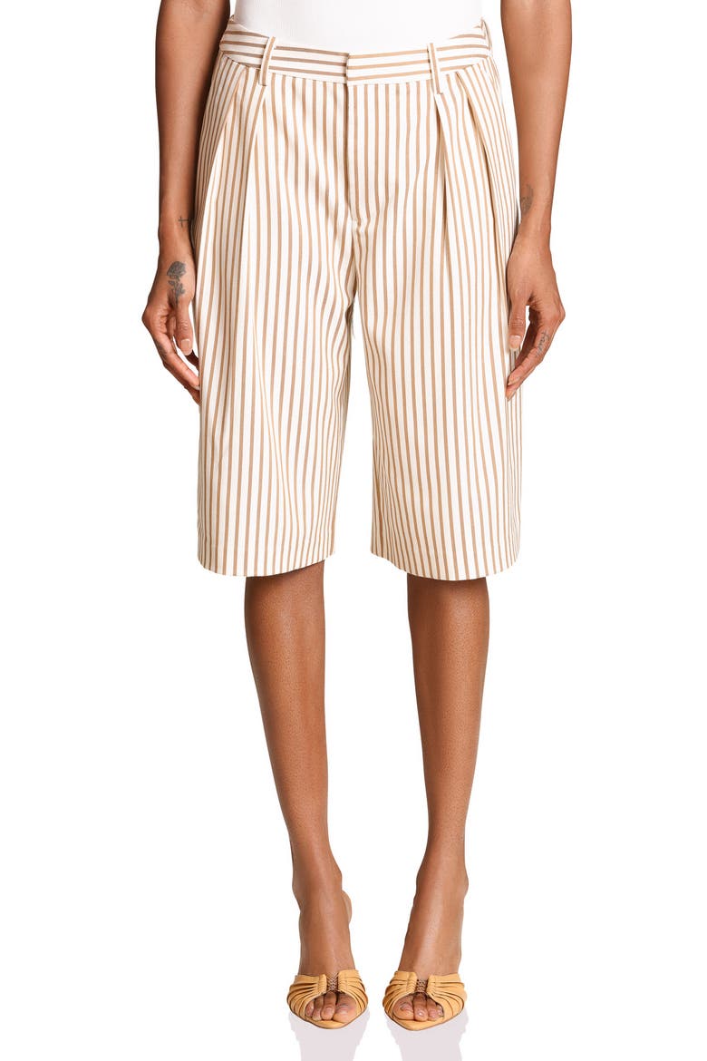 Pleated Bermuda Shorts, Main, color, CAMEL / CREAM