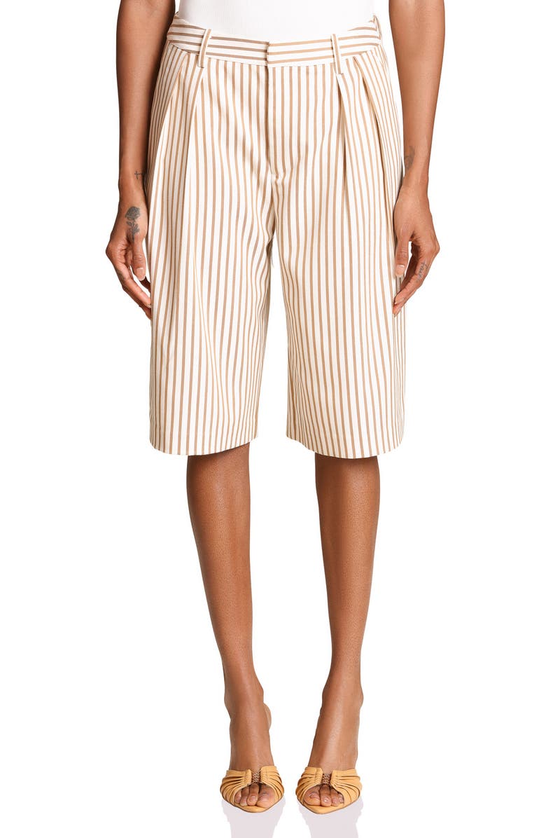 Avec Les Filles Pleated Bermuda Shorts, Main, color, Camel / Cream
