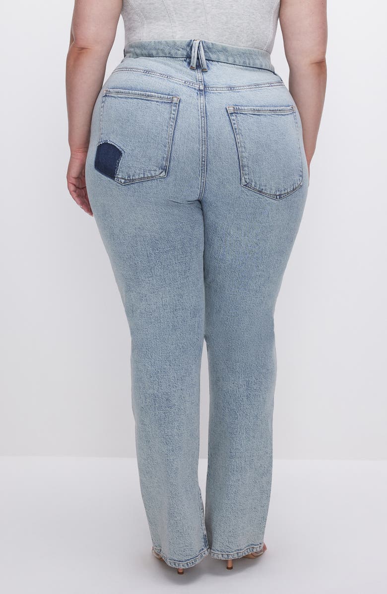 Good American Good Boy Split Hem High Waist Straight Leg Jeans, Alternate, color, Indigo541