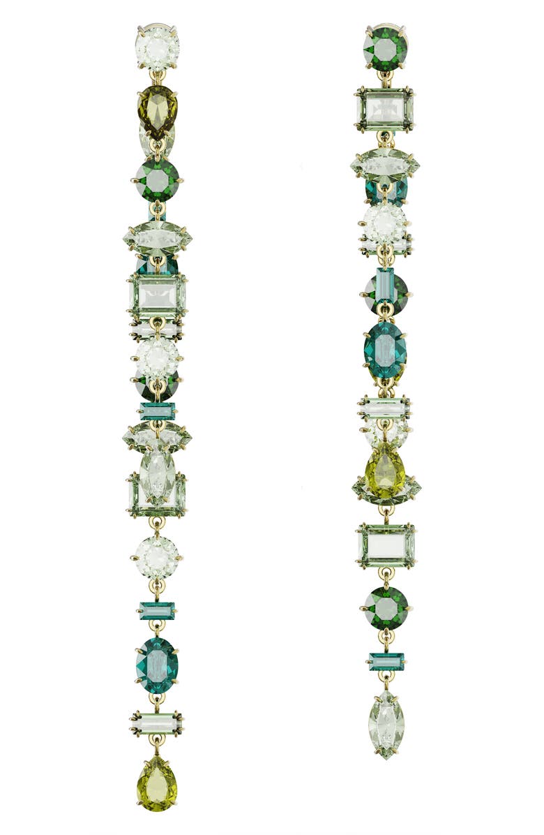 Swarovski Gema Front/Back Asymmetric Crystal Drop Earrings, Main, color, Green