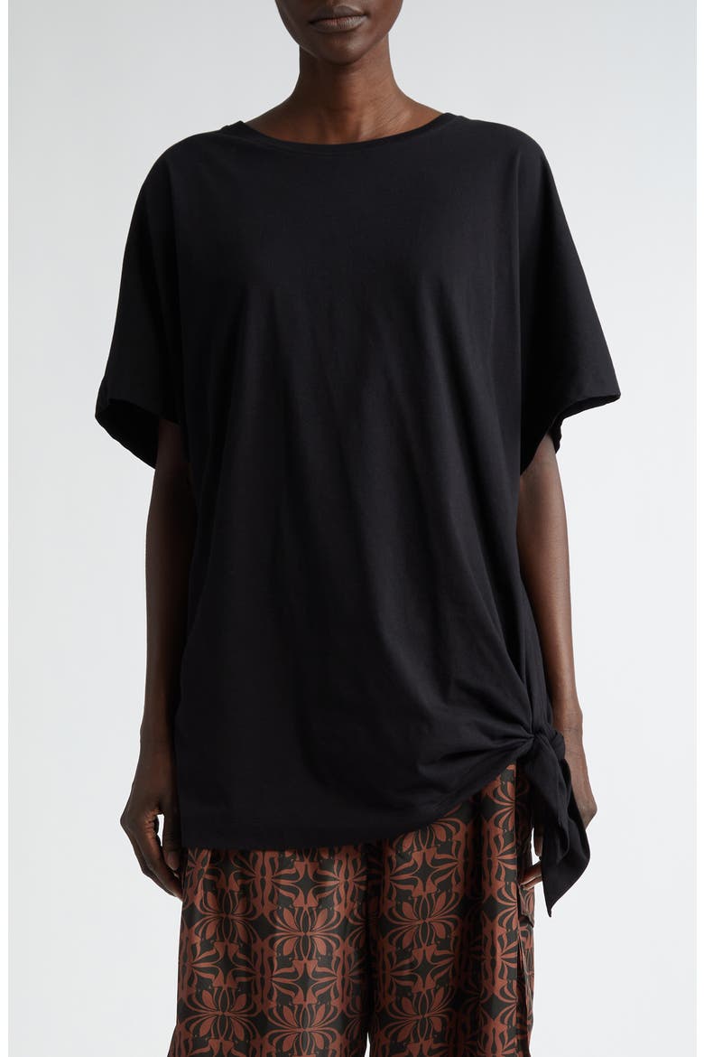 Henchy Knotted Hem Cotton T-Shirt, Main, color, BLACK 900