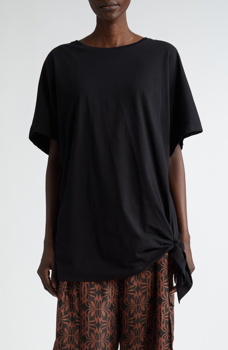 Dries Van Noten Henchy Knotted Hem Cotton T-Shirt, Main, color,