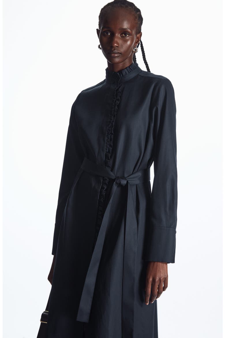 Ruffle Long Sleeve Tencel® Lyocell & Cotton Shirtdress, Alternate, color, BLUE DARK