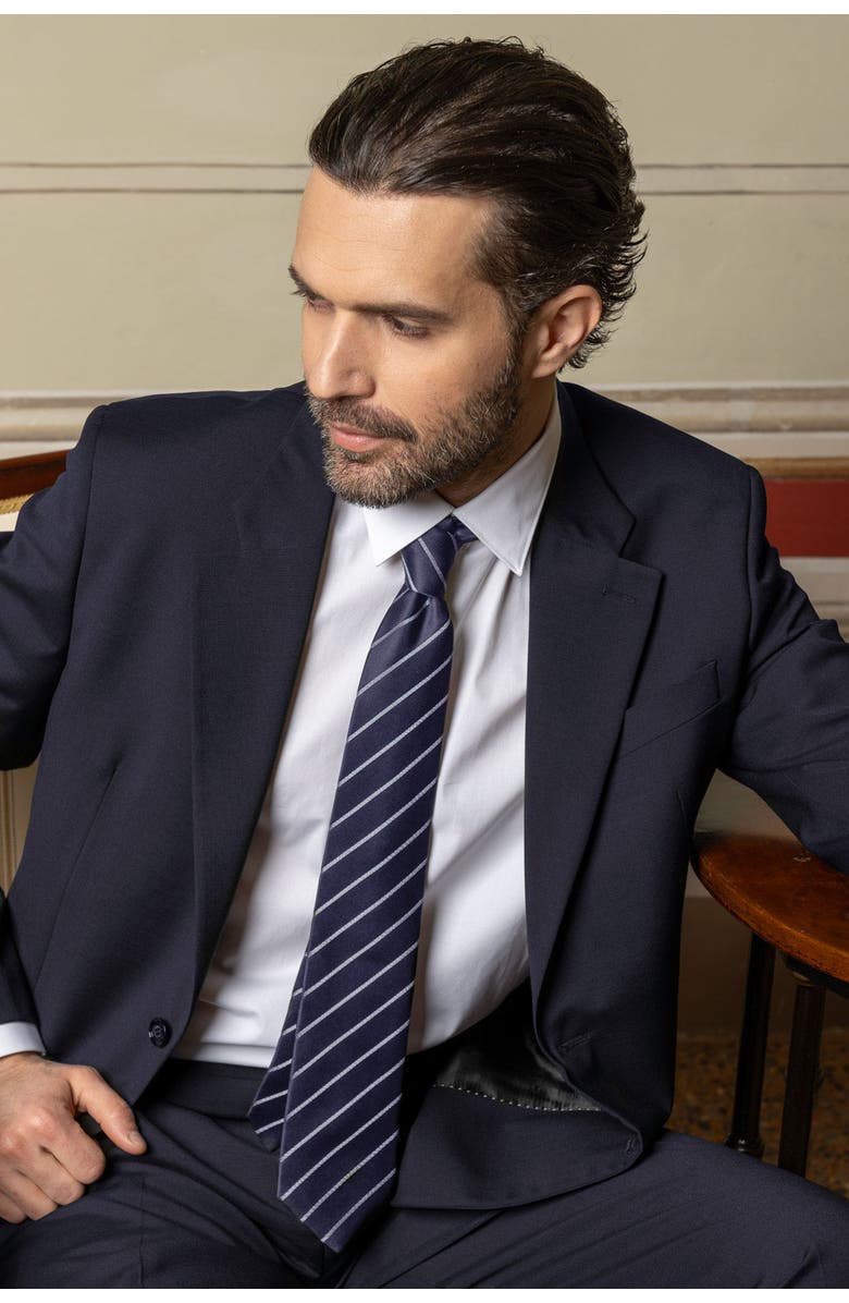 Elizabetta Esino - Extra Long Silk Jacquard Tie for Men, Alternate, color, Midnight Blue And Silver