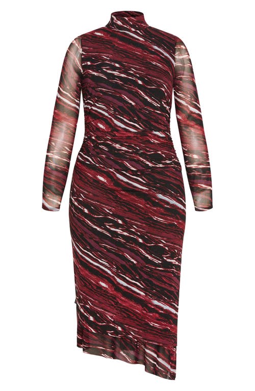 City Chic Zariyah Print Long Sleeve Body-con Midi Dress In Brown