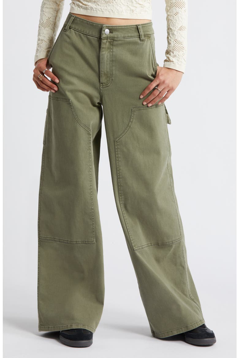 Mid Rise Wide Leg Twill Carpenter Pants, Main, color, GREEN LICHEN