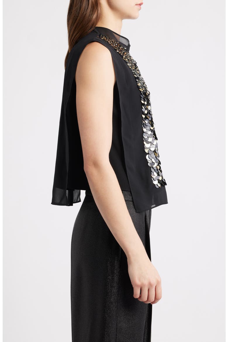 Baliette Sequin Sleeveless Chiffon Top, Alternate, color, BLACK